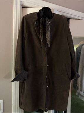 Eleventy Italian Brown Genuine Shearling lined suede coat